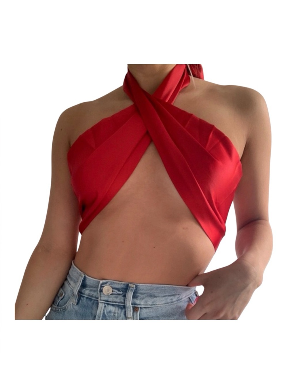Princess Polly size medium Red Cross-Front Halter Crop Top